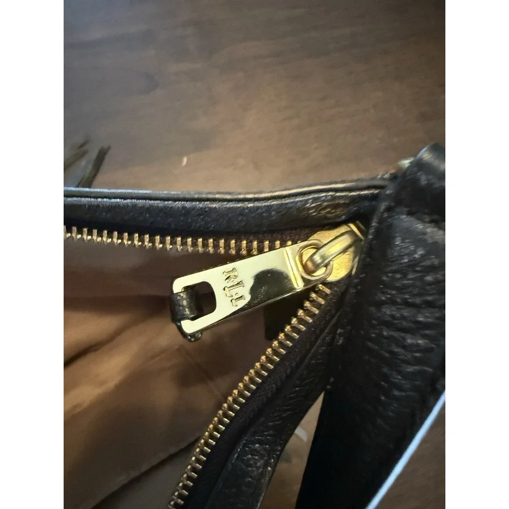 Lauren Ralph Lauren Fringe Fleetwood Hobo Bag Purse Black Leather  Bohemian - Picture 10 of 15